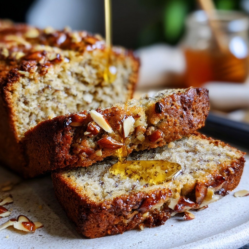 Bananenbrot mit Mandelstückchen und Honig