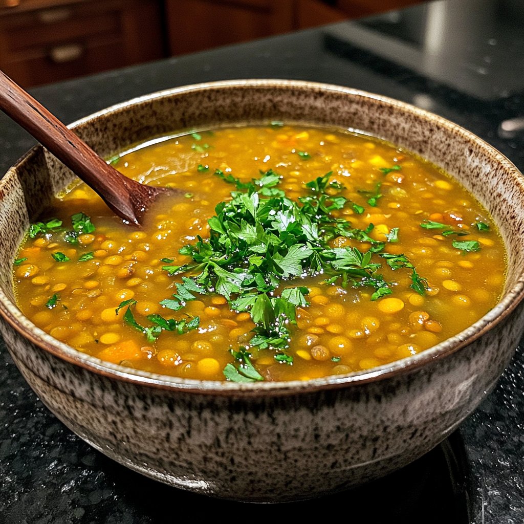 Linsensuppe mit Petersilie