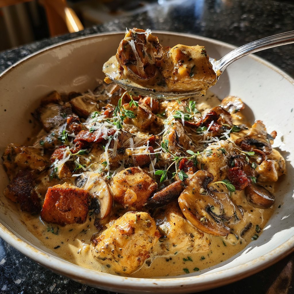 Abendessen mit cremiger Pilzpfanne